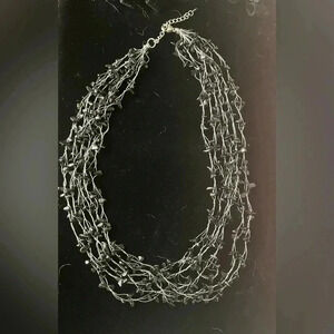 Vintage Signed Lucas Lameth Sterling silver black onyx 6 strand necklace